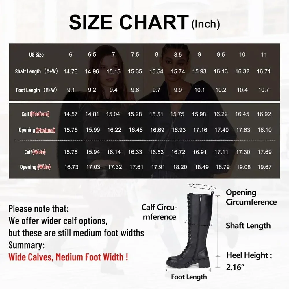 Women's Leather-black 953 Chunky Platform Heel Lace Knee High Combat Boots